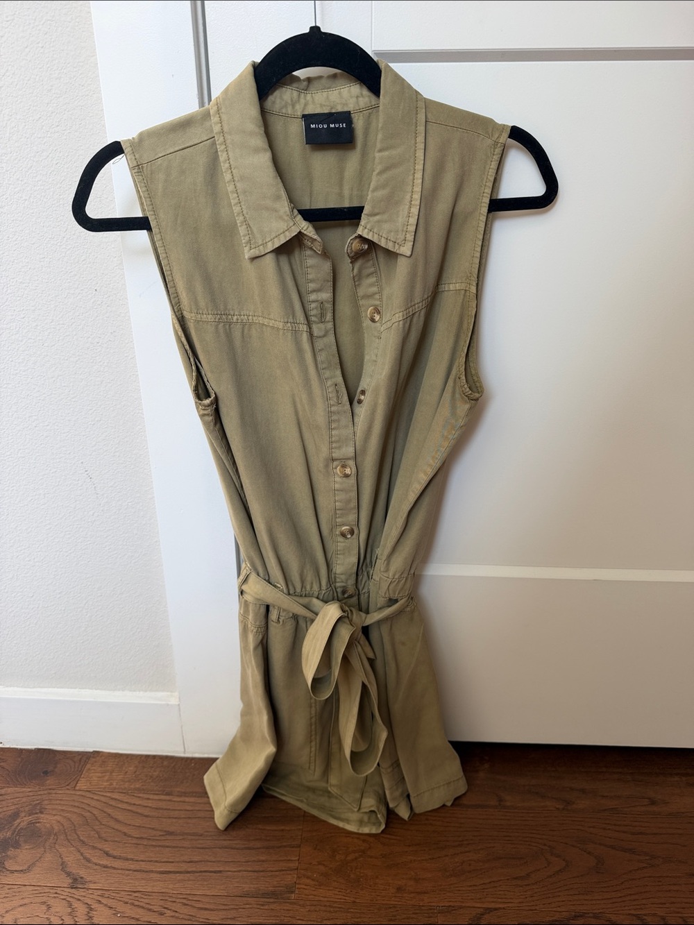 Mini Muse Sleeveless Button Romper in Olive